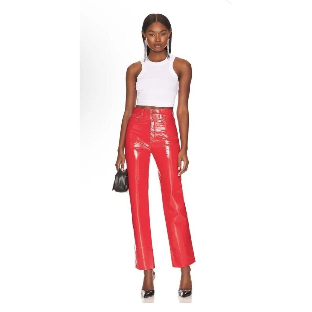 AGOLDE Pants Women's 23 Red Recycled Leather 90's Pinch Waist Pants Chili Patent